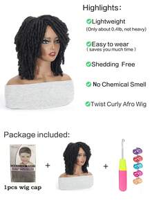 Dreadlock Wig Short Twist Wigs for women and Men Curly Synthetic Wig (Natural Black) - Black - View 4