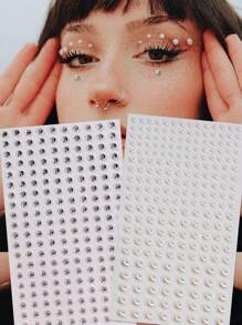 2sheets Faux Pearl & Rhinestone Eye Tattoo Sticker - Multicolor - View 1
