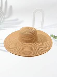 1pc Women Solid Boho Straw Hat For Summer - Khaki - View 2