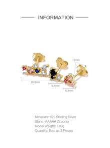 3入組/套方晶鋯石裝飾銀耳釘適合女士新娘婚禮精細首飾類