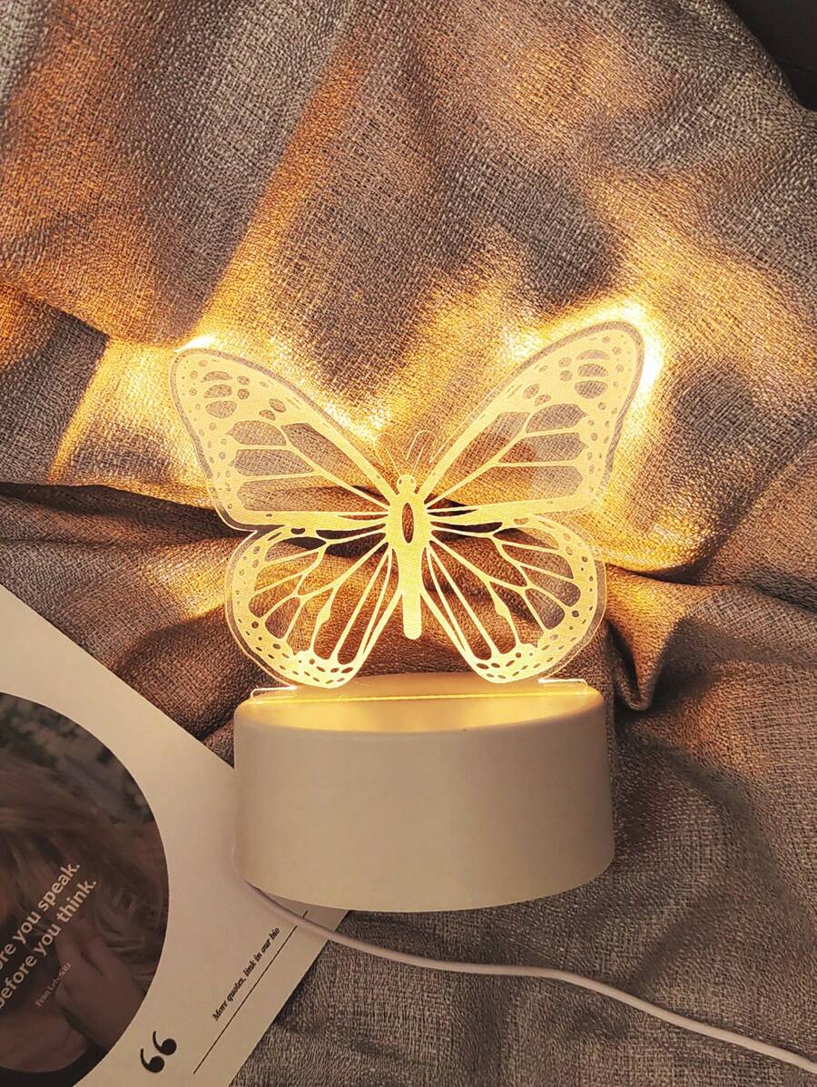 1 件动物形蝴蝶装饰夜灯，亚克力创意照明灯，床头灯，USB 或电动 - 黃色 - 查看 1