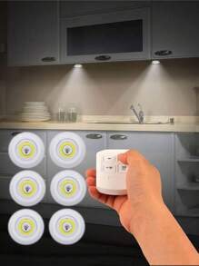 6pcs White Touch Dimmable Led Closet Lights, Battery Operated, Self Adhesive Wall Lights With Remote Control - White - View 2