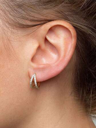 方晶鋯石裝飾銀耳釘