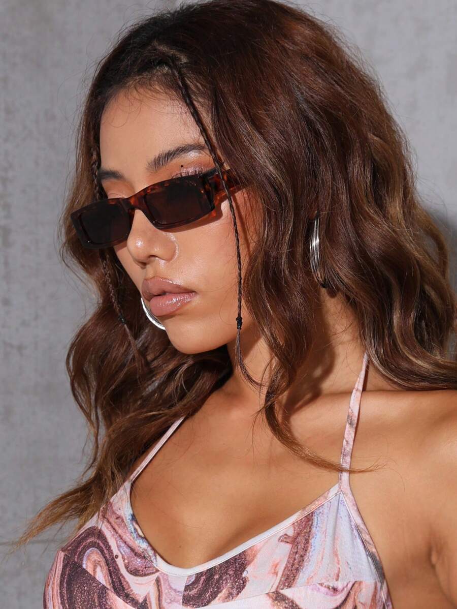 1pc Retro Plastic Rectangular Small Frame Fashion Glasses, Fashion Decoration Suitable For Everyday, Beach, Travel, Party Wear For Summer Beach Vacation,Outdoor,Travel - Brown - View 1