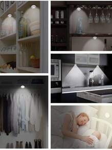 6pcs White Touch Dimmable Led Closet Lights, Battery Operated, Self Adhesive Wall Lights With Remote Control - White - View 7