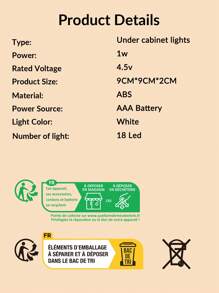 6pcs White Touch Dimmable Led Closet Lights, Battery Operated, Self Adhesive Wall Lights With Remote Control - White - View 8