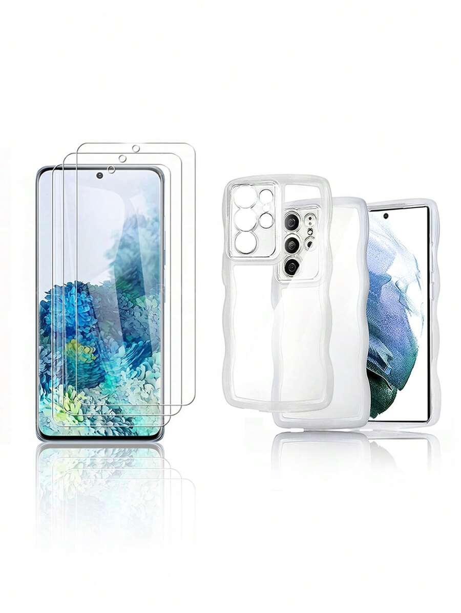 3入組高清屏幕保護膜與三星兼容和1入組透明手機殼 - 無色 - 查看 1