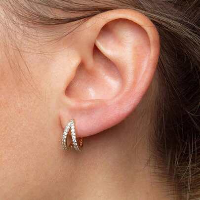 方晶鋯石裝飾銀耳釘