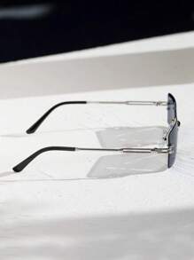 1 pieza Gafas de sol rectangulares sin montura con protección UV para hombres, accesorios para campamento, playa, fiesta, vacaciones de verano, actividades al aire libre y viajes - Gris - Ver 4