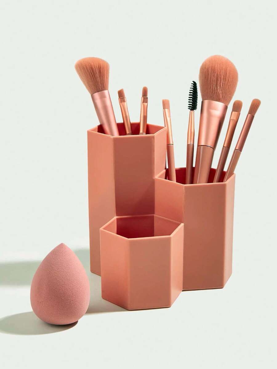 Bộ 8 cọ trang điểm màu cam san hô & Trứng trang điểm + Hộp đựng cọ trang điểm hình tổ ong, Ống trưng bày cọ trang điểm, Bông mút trang điểm không thấm hút, Cọ Kabuki dùng cho phấn mắt, phấn má hồng, phấn phủ, Cọ trang điểm dùng cho mỹ phẩm khoáng và lỏng, Sợi bông mềm mại, Bộ cọ trang điểm, Bộ dụng cụ trang điểm, Bộ trang điểm hoàn chỉnh, Bộ cọ trang điểm, Bộ trang điểm đầy đủ, Bộ cọ trang điểm, Bộ cọ trang điểm, Bộ quà tặng trang điểm, Bộ sản phẩm, Quà tặng, Cọ trang điểm chuyên nghiệp, Bộ trang điểm hoàn chỉnh - Màu Cam san hô - Xem 1