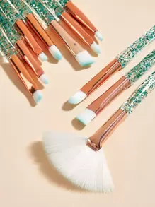 10 piezas Juego de brochas de maquillaje de ojos con mango de cristal verde de moda, juego de brochas para mezclar maquillaje facial, brochas para base, sombras de ojos, cejas, herramienta de maquillaje, juego de brochas, kit de maquillaje, set de maquillaje completo, set de brochas de maquillaje, kit de maquillaje completo, kit de brochas, set de brochas de maquillaje, set de regalo de maquillaje - Verde - Ver 3