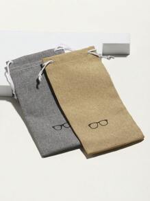 2pcs Glasses Print Drawstring Design Glasses Bag - Multicolor - View 1