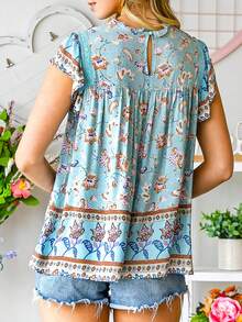 CILKOO Áo sơ mi nữ viền lá sen Xù Hoa Boho - Nhiều màu - Xem 2