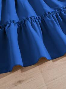 SHEIN Đầm Gái Thắt lưng viền lá sen Viên lá sen màu trơn Dễ thương - Xanh đậm - Xem 3