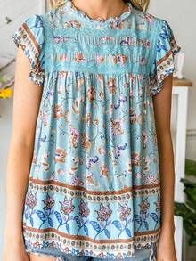 CILKOO Áo sơ mi nữ viền lá sen Xù Hoa Boho - Nhiều màu - Xem 5