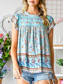 CILKOO Áo sơ mi nữ viền lá sen Xù Hoa Boho - Nhiều màu - Xem 6