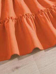 SHEIN Girls Puff Sleeve Ruffle Hem Belted Dress - Orange - View 5