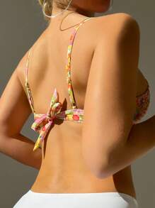 Swim Mod Summer Beach All Over Floral Print Smocked Bikini Top - Multicolor - View 2