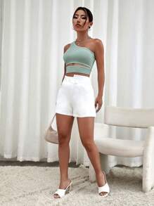 SHEIN Privé Top corto de un hombro con abertura - Verde - Ver 2