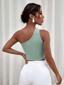 SHEIN Privé Top corto de un hombro con abertura - Verde - Ver 5