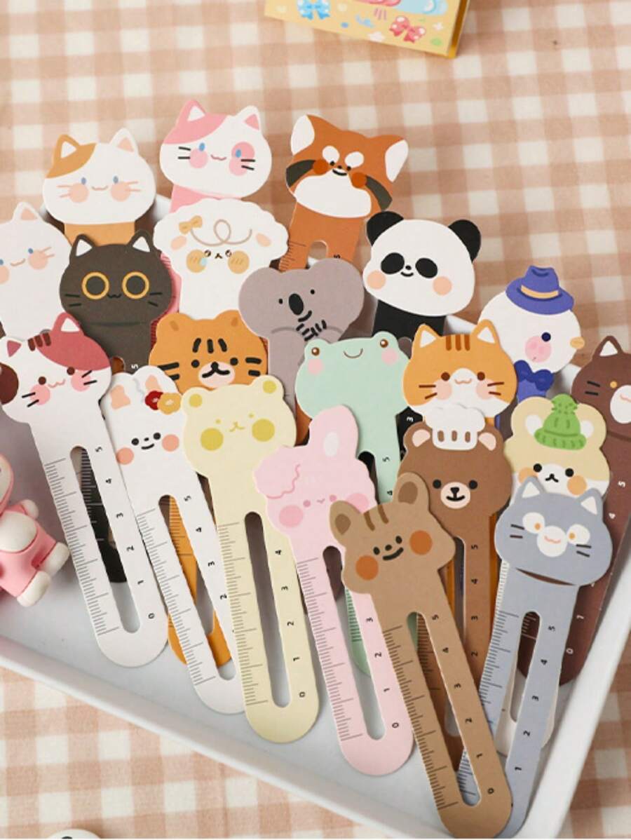 30入組卡通可愛動物形狀書籤紙質多用途閱讀書籤