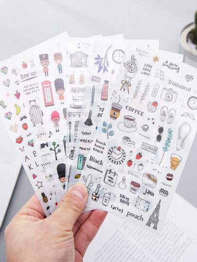 6 件混合图案贴纸，彩色 PET 多用途装饰贴纸，适用于 DIY 工艺品、学校用品、返校