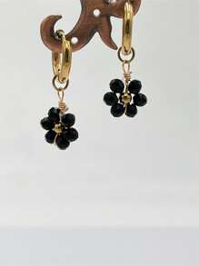 不鏽鋼花卉耳環DIY套件1對，適合女性在春夏季節佩戴 - 黑色 - 查看 2