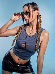 SHEIN ICON 1雙女性星形設計休閒無框太陽鏡,適用於戶外 - 灰色 - 查看 3