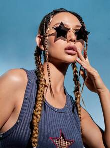 SHEIN ICON 1雙女性星形設計休閒無框太陽鏡,適用於戶外 - 灰色 - 查看 4