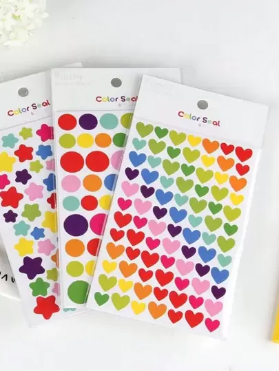 6 יח'\סט מדבקות כוכבים, לבבות ונקודות צבעוניים נייר מדבקות דקורטיביות רב תכליתיות למלאכת יד בעצמך