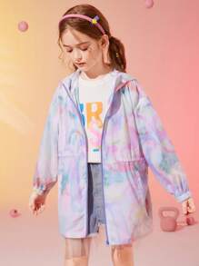 女孩紮染落肩袖連帽外套 - 彩色 - 查看 1