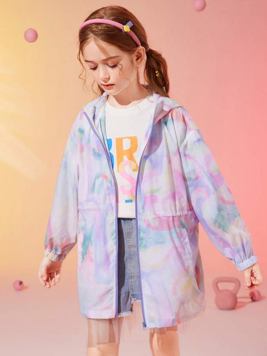 女孩紮染落肩袖連帽外套 - 彩色 - 查看 1