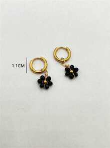 不鏽鋼花卉耳環DIY套件1對，適合女性在春夏季節佩戴 - 黑色 - 查看 3