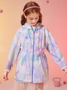 女孩紮染落肩袖連帽外套 - 彩色 - 查看 3