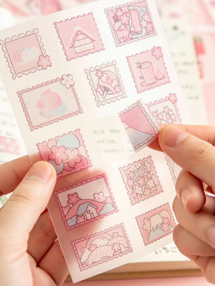 4pcs Mixed Pattern Assorted Sticker, Cute Multi-purpose Sticker For DIY Craft, Decoration, Hand Account - Pink - View 4