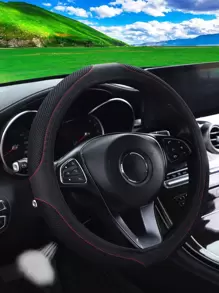 1pc Breathable Massage Comfortable PU Leather Steering Wheel Cover, Suitable For 14.5-15 Inch Car Interior Decoration - Black - View 2