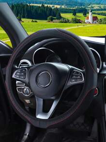 1pc Breathable Massage Comfortable PU Leather Steering Wheel Cover, Suitable For 14.5-15 Inch Car Interior Decoration - Black - View 3