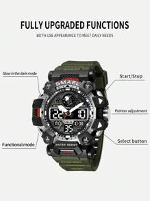 SMAEL 1入組男士合金雙顯式運動手錶 - 軍綠色 - 查看 4