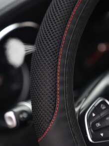 1pc Breathable Massage Comfortable PU Leather Steering Wheel Cover, Suitable For 14.5-15 Inch Car Interior Decoration - Black - View 4