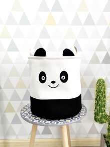 1入組卡通熊貓設計洗衣籃卡通動物設計可折疊臥室洗衣籃 - 黑與白 - 查看 1