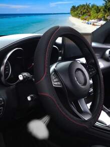 1pc Breathable Massage Comfortable PU Leather Steering Wheel Cover, Suitable For 14.5-15 Inch Car Interior Decoration - Black - View 8