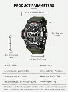 SMAEL 1入組男士合金雙顯式運動手錶 - 軍綠色 - 查看 5