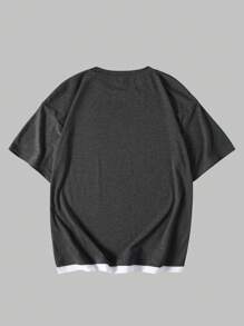 ROMWE MEN Street Life 男式标语图案 T 恤，学校 - 深灰色 - 查看 2