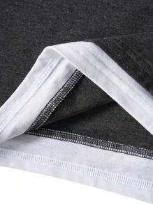 ROMWE MEN Street Life 男式标语图案 T 恤，学校 - 深灰色 - 查看 6