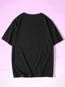 ROMWE MEN Anime Guys Cartoon Graphic Tee - Black - View 2