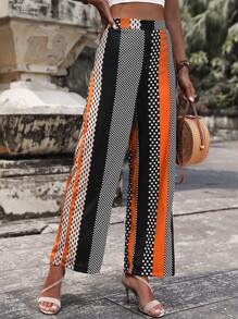 SHEIN VCAY Polka Dot & Striped Print Trousers - Multicolor - View 6