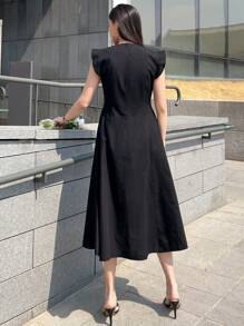 DAZY Chất rắn Vòng cổ Váy chữ A - màu đen - Xem 4