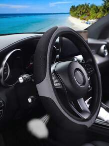 1pc Breathable Massage Comfortable PU Leather Steering Wheel Cover Fit For 14.5-15 Inch Car Interior Accessories - Grey - View 5