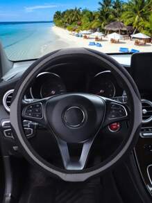 1pc Breathable Massage Comfortable PU Leather Steering Wheel Cover Fit For 14.5-15 Inch Car Interior Accessories - Grey - View 6