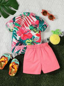 嬰兒熱帶圖案襯衫和短褲 - 彩色 - 查看 2